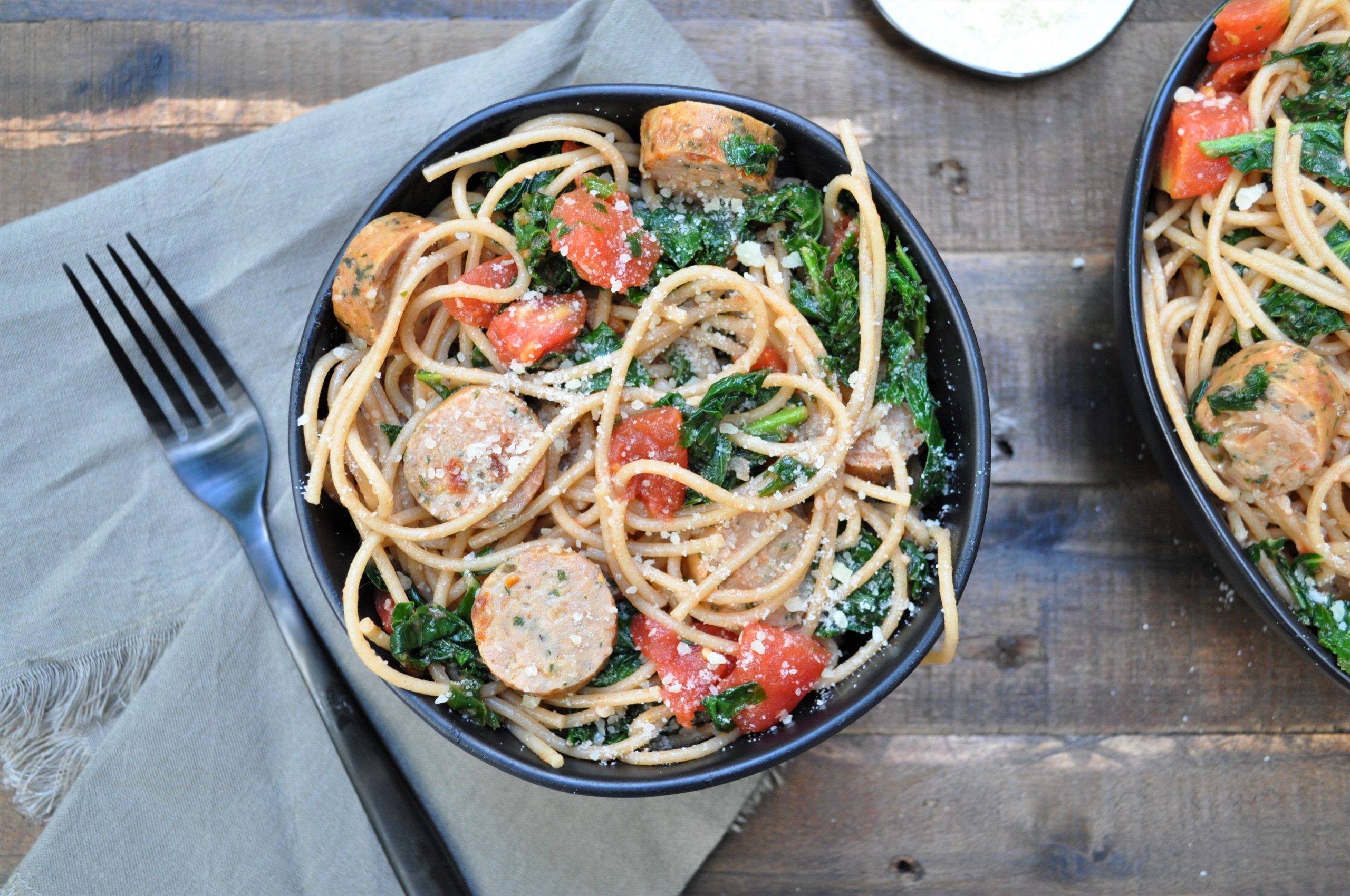 Kale & Chicken Sausage Spaghetti — Featherstone Nutrition