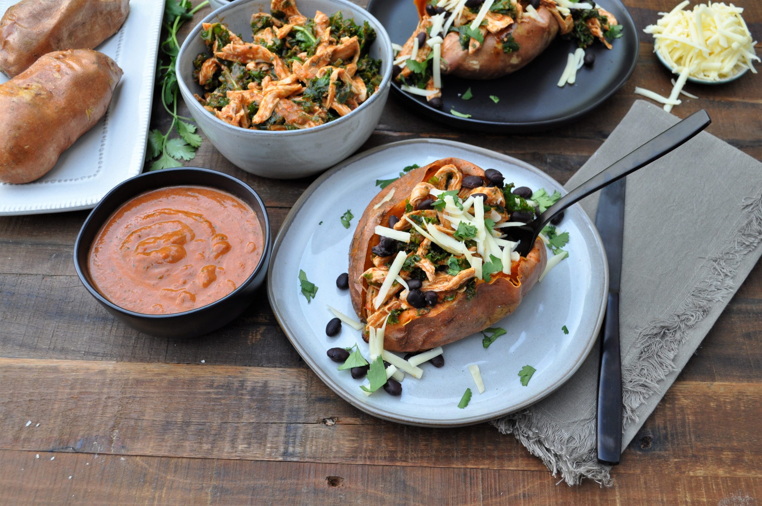 Chipotle Chicken & Kale Sweet Potatoes — Featherstone Nutrition
