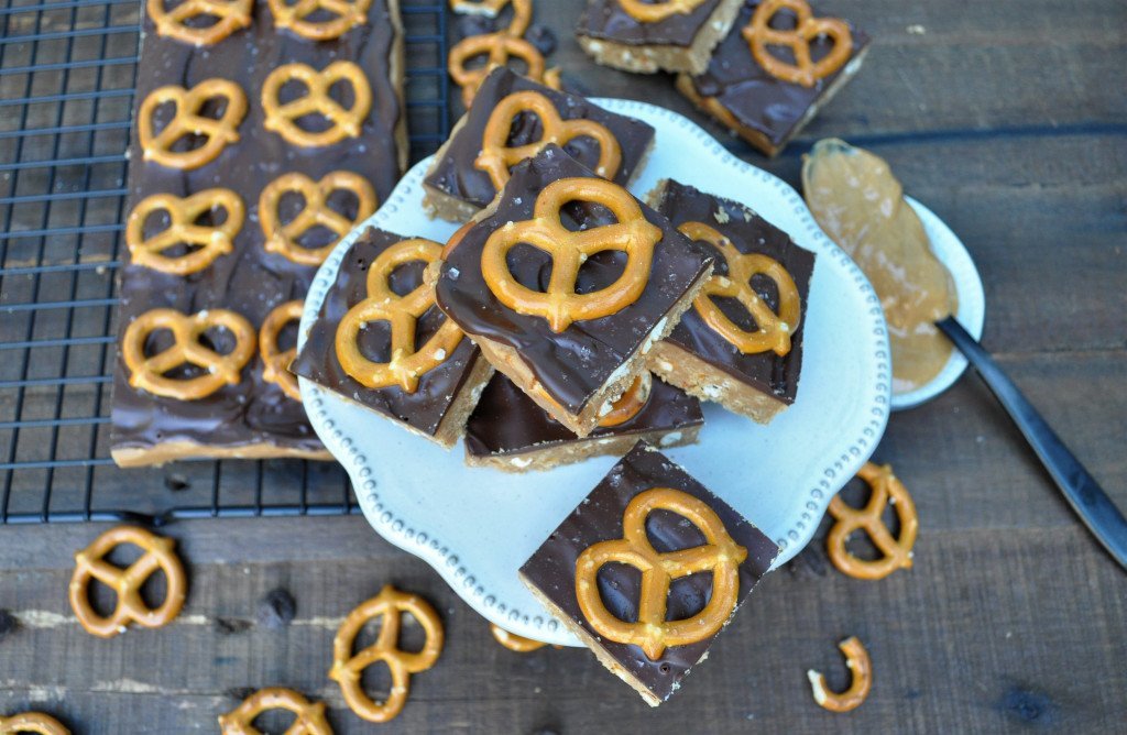 No Bake Chocolate Peanut Butter Pretzel Bars — Featherstone Nutrition