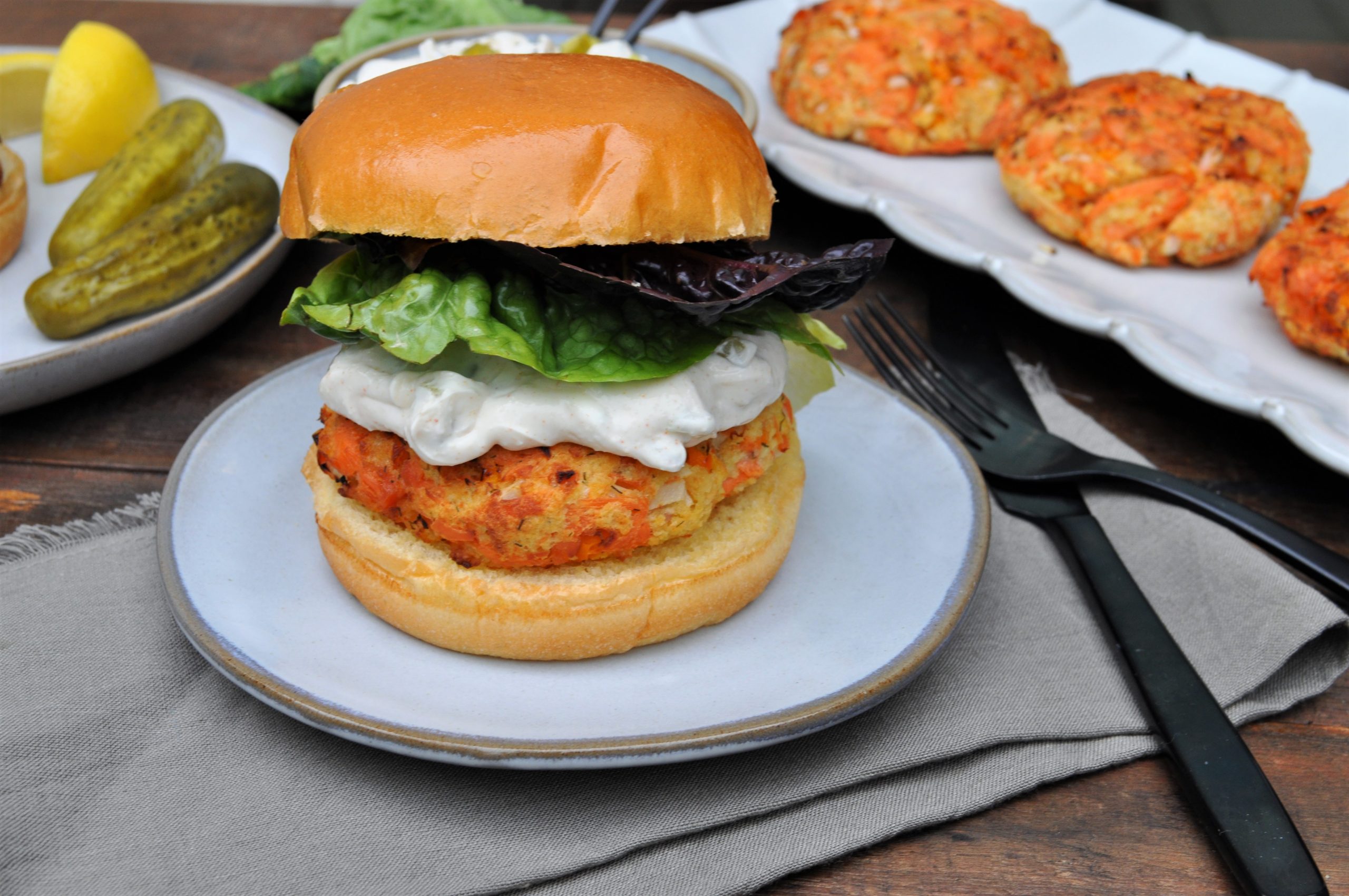 Salmon Burgers with Dill Pickle Spread — Featherstone Nutrition